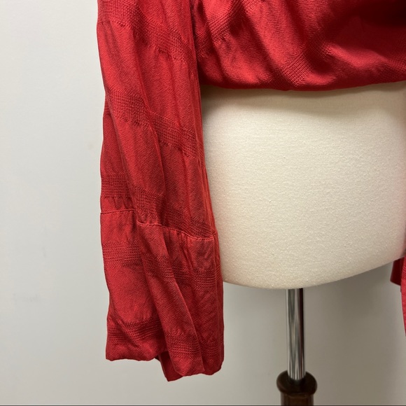 Free People Bell Sleeve Coral Tie Up Top - Picture 7 of 8